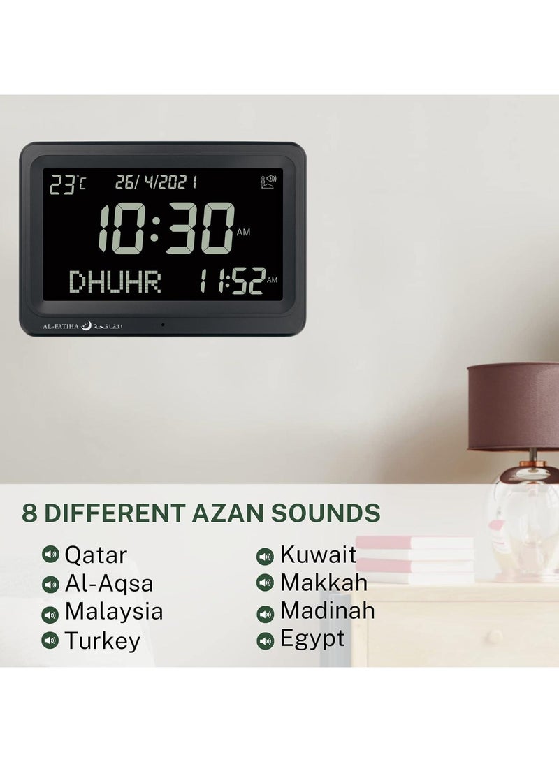 AL-FATIHA Larger LCD Screen Azan Clock, 8 Athan Sounds, Multi-languages, Hijir, Gregorian, Calendars, Muslim Prayer, Desk Alarm Clock Black screen  - Image 3