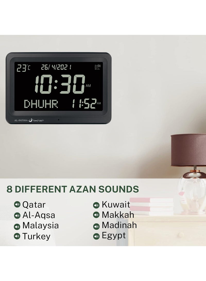 AL-FATIHA Larger LCD Screen Azan Clock, 8 Athan Sounds, Multi-languages, Hijir, Gregorian, Calendars, Muslim Prayer, Desk Alarm Clock Black screen  - Image 5