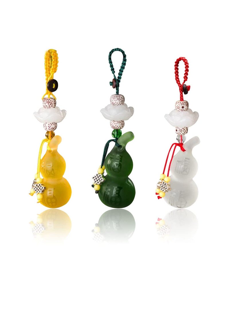 Excefore Feng Shui Wu Lou Gourd Key Chain, 3 Pcs Gourd Key Ring Pendant, Calabash Wu Lou Key Ring, for Good Luck Fortune, Longevity, Wealth Success (White, Yellow, Green) - Image 1