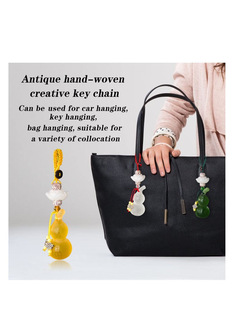 Excefore Feng Shui Wu Lou Gourd Key Chain, 3 Pcs Gourd Key Ring Pendant, Calabash Wu Lou Key Ring, for Good Luck Fortune, Longevity, Wealth Success (White, Yellow, Green) - Image 4