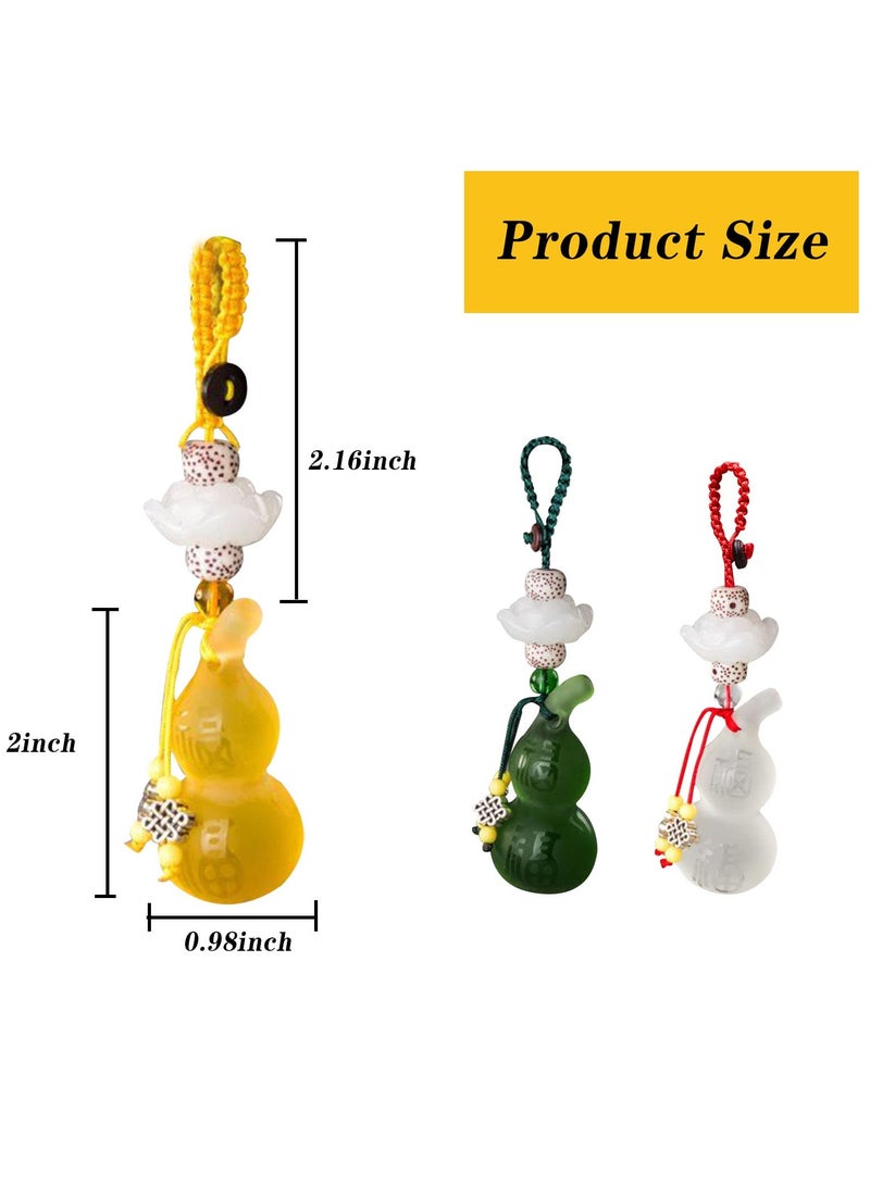 Excefore Feng Shui Wu Lou Gourd Key Chain, 3 Pcs Gourd Key Ring Pendant, Calabash Wu Lou Key Ring, for Good Luck Fortune, Longevity, Wealth Success (White, Yellow, Green) - Image 2