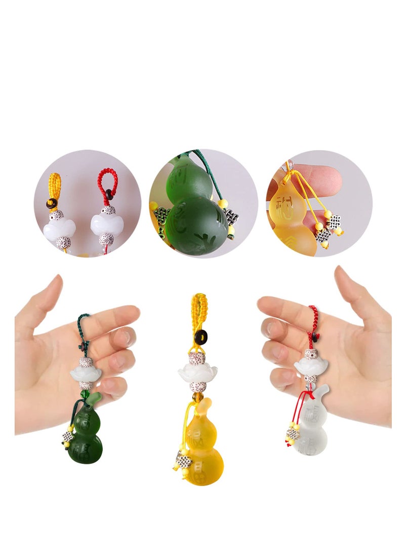 Excefore Feng Shui Wu Lou Gourd Key Chain, 3 Pcs Gourd Key Ring Pendant, Calabash Wu Lou Key Ring, for Good Luck Fortune, Longevity, Wealth Success (White, Yellow, Green) - Image 3
