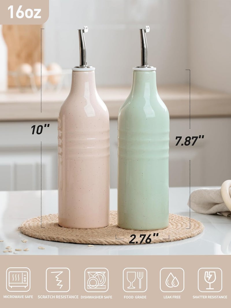famiware 16oz Ceramic Oil Dispenser Bottle Set - Light Pink & Light Green - Image 5