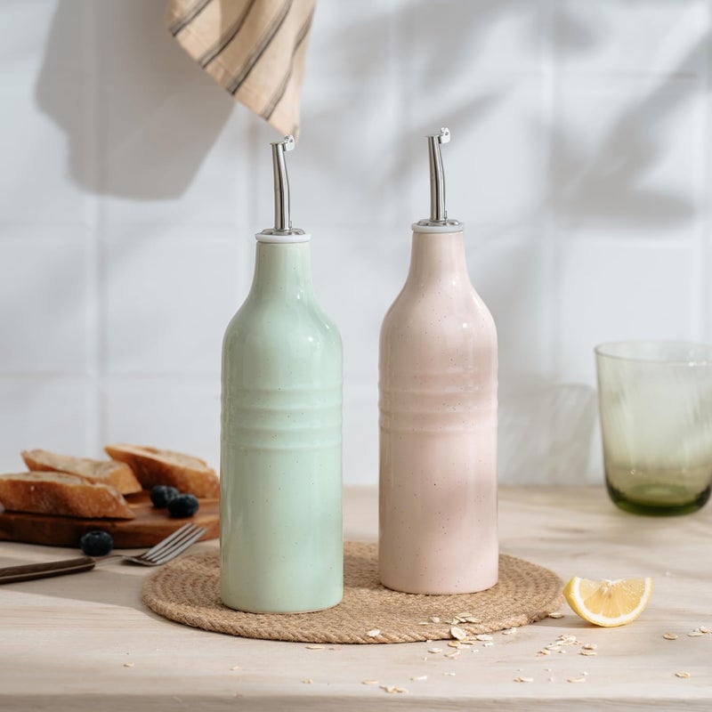 famiware 16oz Ceramic Oil Dispenser Bottle Set - Light Pink & Light Green - Image 3