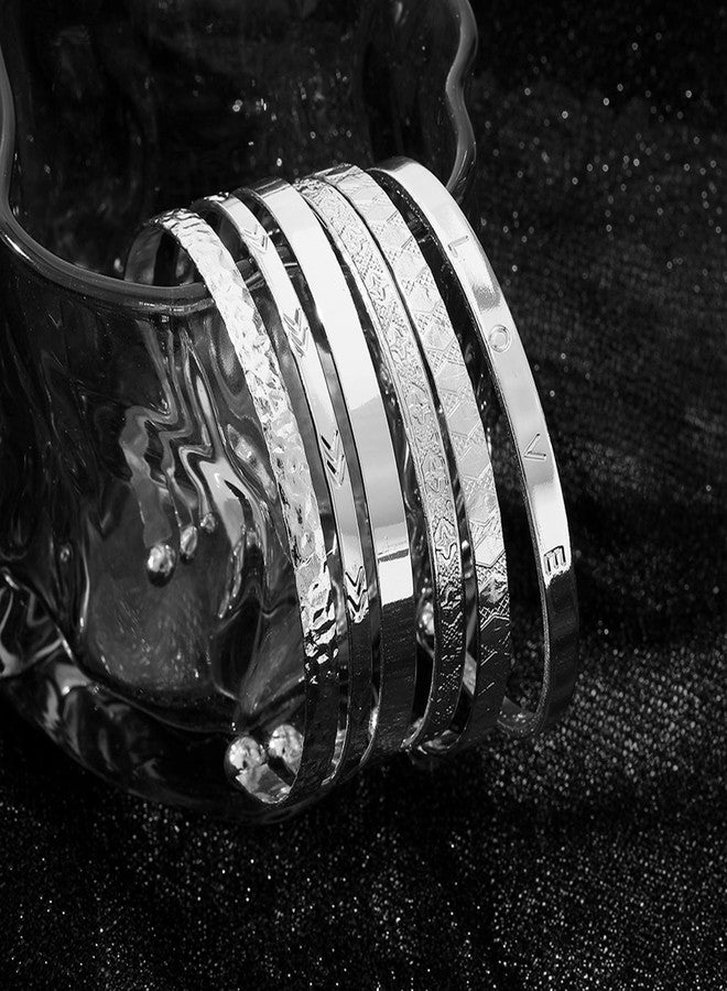 17 اي اف مجموعة أساور فضية عيار 14 قيراطًا مطلية بالذهب للنساء، بتصميم بوهيمي عصري، بنقوش هندية أنيقة، وأساور سميكة وناعمة، تُضفي لمسة من الأناقة والبساطة. هدية مثالية. - Image 3