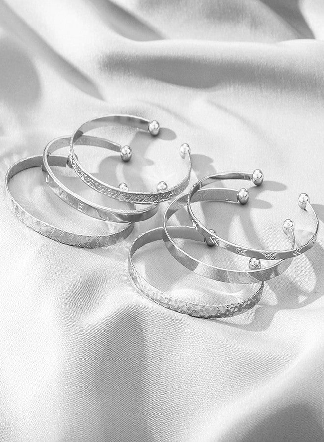 17 اي اف مجموعة أساور فضية عيار 14 قيراطًا مطلية بالذهب للنساء، بتصميم بوهيمي عصري، بنقوش هندية أنيقة، وأساور سميكة وناعمة، تُضفي لمسة من الأناقة والبساطة. هدية مثالية. - Image 4