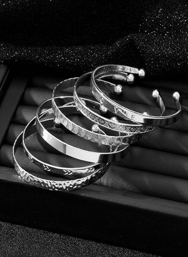 17 اي اف مجموعة أساور فضية عيار 14 قيراطًا مطلية بالذهب للنساء، بتصميم بوهيمي عصري، بنقوش هندية أنيقة، وأساور سميكة وناعمة، تُضفي لمسة من الأناقة والبساطة. هدية مثالية. - Image 5