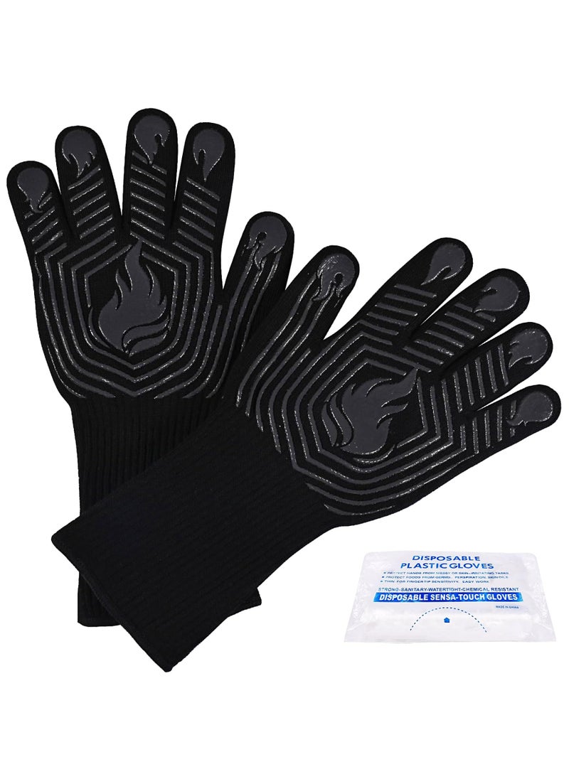 KUWANI BBQ Gloves 1472F Heat Resistant Fireproof Mitts Silicone NonSlip Washable Oven Kitchen Gloves for Barbecue Grilling Cooking Baking Camping Smoker Black 