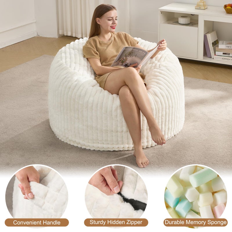 Hobestluk 3ft Bean Bag Chairs for Adults Large Beanbag Chair with Stripe Plush Cover Big Bean Bag Chair for Living Room Bedroom Dorm Office - White (36â€ x 36â€ x 22â€) - Image 4