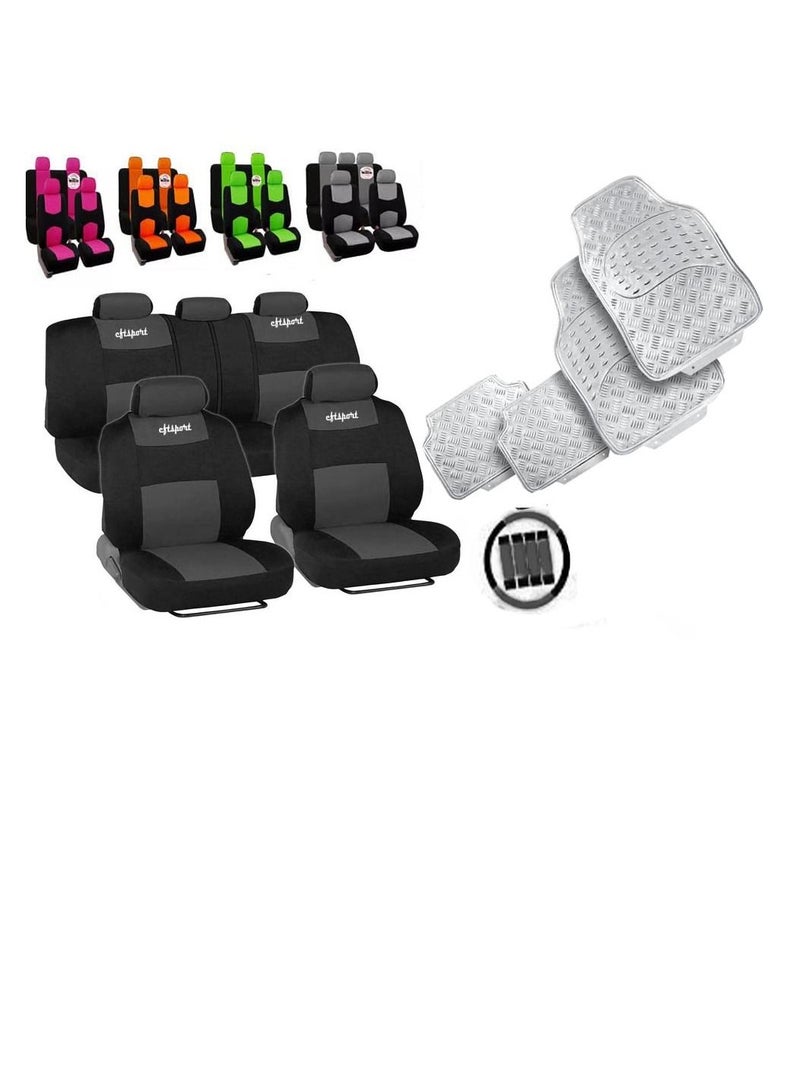 17 Piece Universal Car Seat Cover Set With Mat SILVER  color