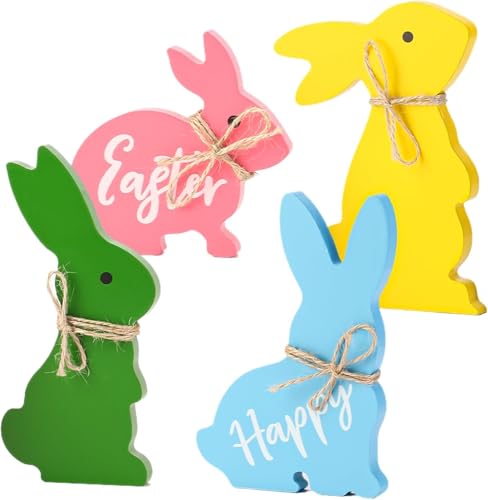 GoClimber Easter Décor, Easter Decorations for The Home,Table Decor,4PCS Cute Easter Bunny Decor with Jute Twine Bow Spring Decorations Easter Tiered Tray for Party Favors - Image 1