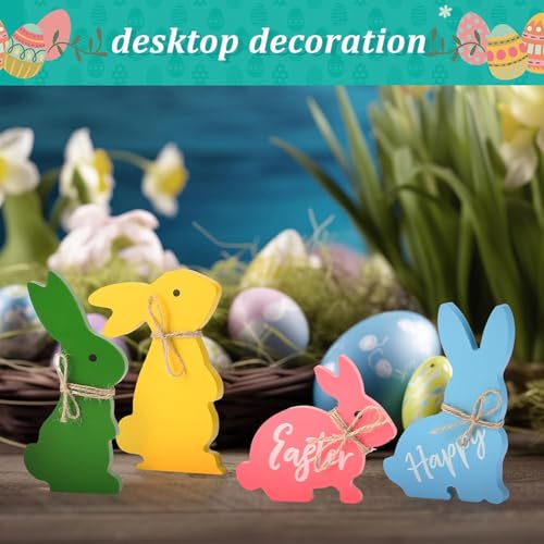GoClimber Easter Décor, Easter Decorations for The Home,Table Decor,4PCS Cute Easter Bunny Decor with Jute Twine Bow Spring Decorations Easter Tiered Tray for Party Favors - Image 4