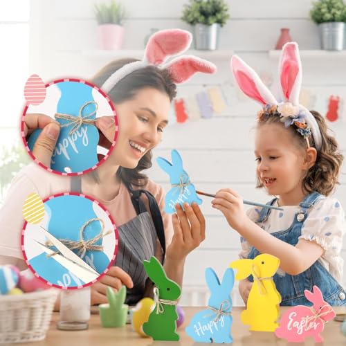 GoClimber Easter Décor, Easter Decorations for The Home,Table Decor,4PCS Cute Easter Bunny Decor with Jute Twine Bow Spring Decorations Easter Tiered Tray for Party Favors - Image 5