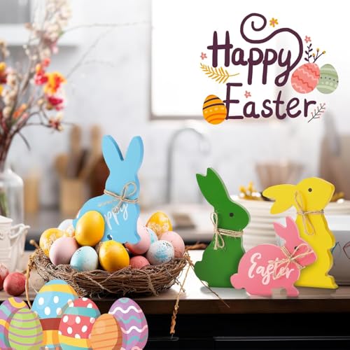 GoClimber Easter Décor, Easter Decorations for The Home,Table Decor,4PCS Cute Easter Bunny Decor with Jute Twine Bow Spring Decorations Easter Tiered Tray for Party Favors - Image 3