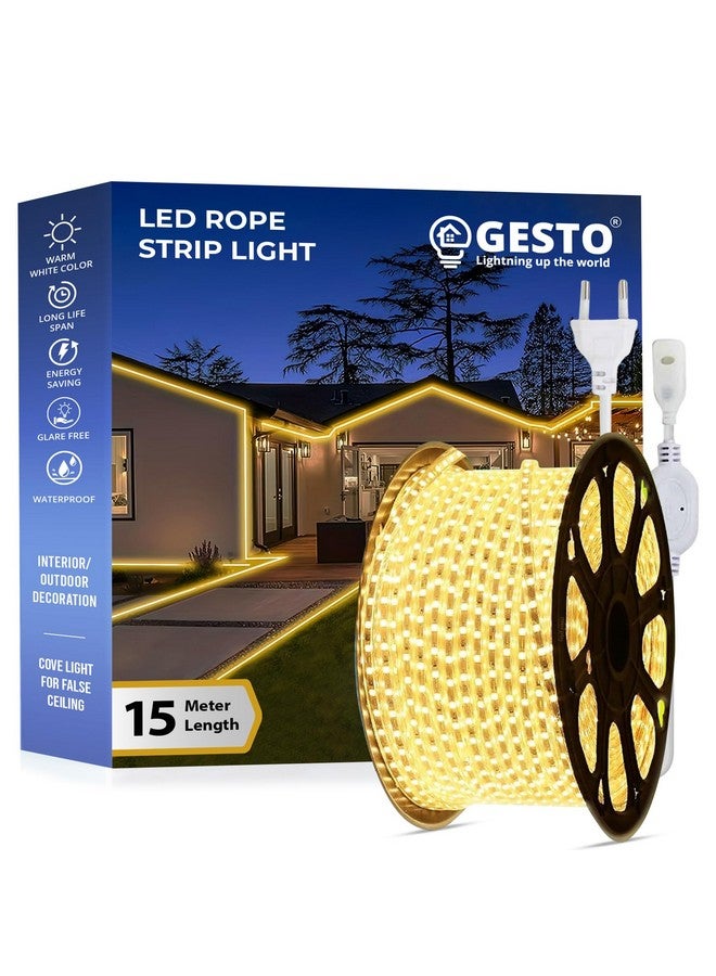 الجستو شريط إضاءة ليد بطول 15 متر من جيستو - مصابيح خارجية مقاومة للماء لتزيين الشرفة والديكور المنزلي والديكور الداخلي | مصابيح زخرفية لتزيين ديوالي، مصابيح كوف للسقف (أبيض دافئ) - Image 1