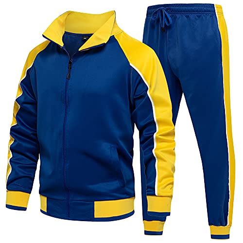 DUOFIER Men Tracksuit Set Full-Zip Sweatshirt Jogger Sweatpants Warm Sports Suit Gym Training Wear, 49Blue-L - Image 1