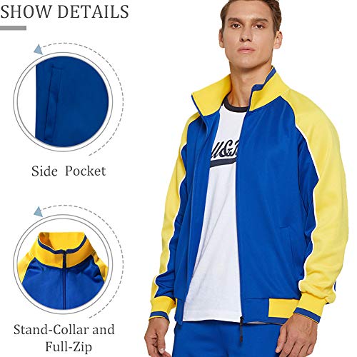 DUOFIER Men Tracksuit Set Full-Zip Sweatshirt Jogger Sweatpants Warm Sports Suit Gym Training Wear, 49Blue-L - Image 4
