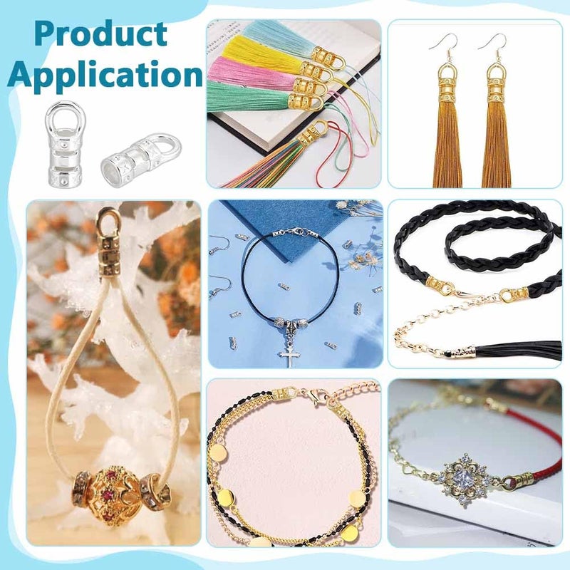 PH PandaHall 50pcs Silver Cord Ends Caps Brass Crimp Beads Cord Thread Ends Jewelry Connectors Mini Crimp End Tips with Loop for DIY Jewelry Making, Bracelet Necklace Earring Anklet, 7.2x2.5mm - Image 5