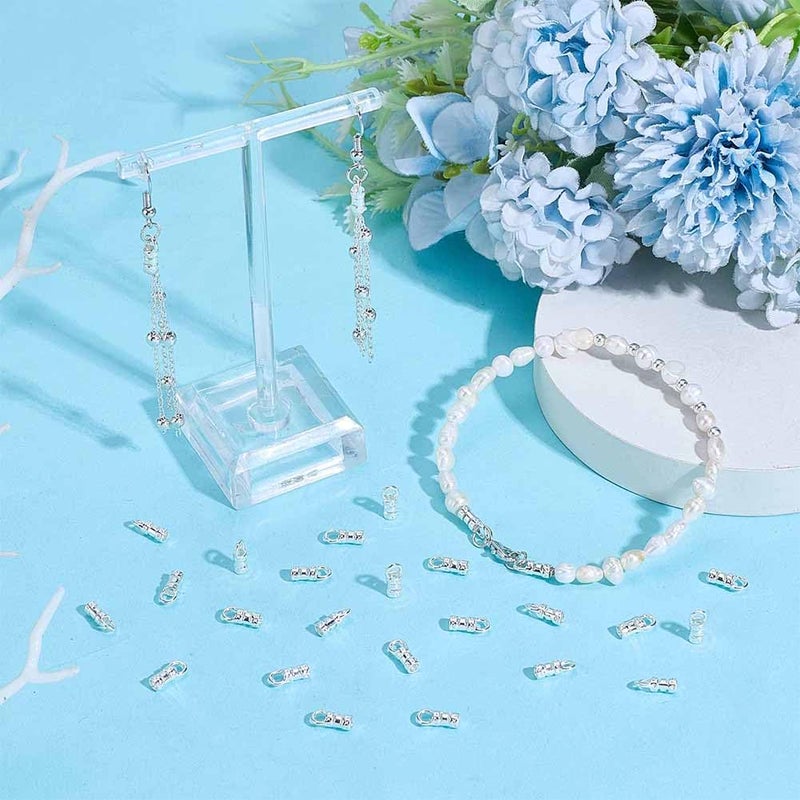 PH PandaHall 50pcs Silver Cord Ends Caps Brass Crimp Beads Cord Thread Ends Jewelry Connectors Mini Crimp End Tips with Loop for DIY Jewelry Making, Bracelet Necklace Earring Anklet, 7.2x2.5mm - Image 4