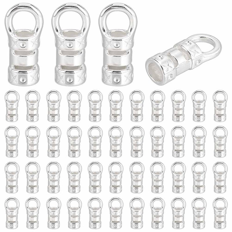 PH PandaHall 50pcs Silver Cord Ends Caps Brass Crimp Beads Cord Thread Ends Jewelry Connectors Mini Crimp End Tips with Loop for DIY Jewelry Making, Bracelet Necklace Earring Anklet, 7.2x2.5mm - Image 1