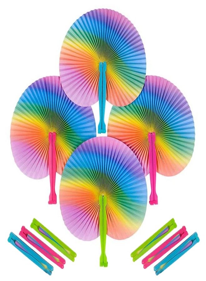 آرت كريتيفيتي مجموعة مراوح ArtCreativity القابلة للطي بألوان قوس قزح - عبوة من 12 مروحة - بأعمدة بلاستيكية - مروحة ورقية يدوية ملونة - هدية وجائزة رائعة للحفلات - مروحة يدوية صيفية، هدايا مميزة للأطفال من عمر 3 سنوات فما فوق - Image 1