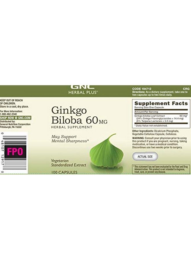 GNC Herbal Plus Ginkgo Biloba 60mg Supplement, Vegetarian, Supports Mental Sharpness, 100 Servings - Image 3