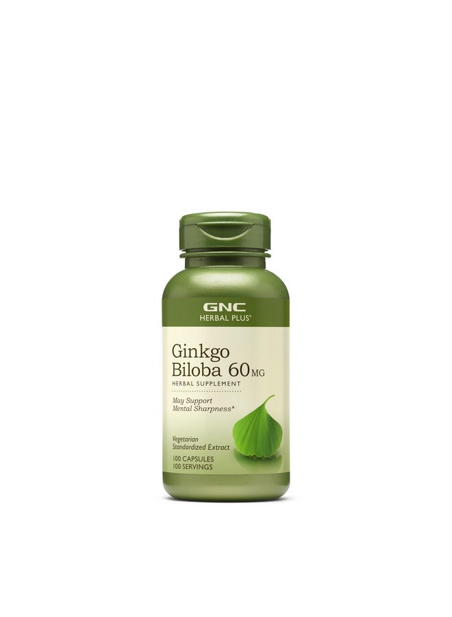 GNC Herbal Plus Ginkgo Biloba 60mg Supplement, Vegetarian, Supports Mental Sharpness, 100 Servings - Image 1
