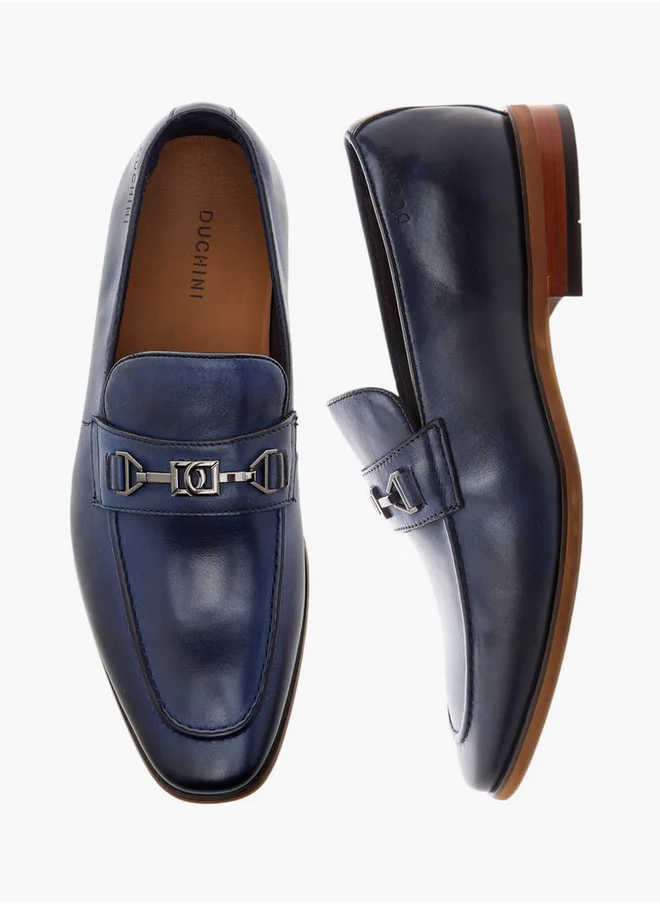 دوتشيني Men's Solid Slip-On Loafers with Metal Accent