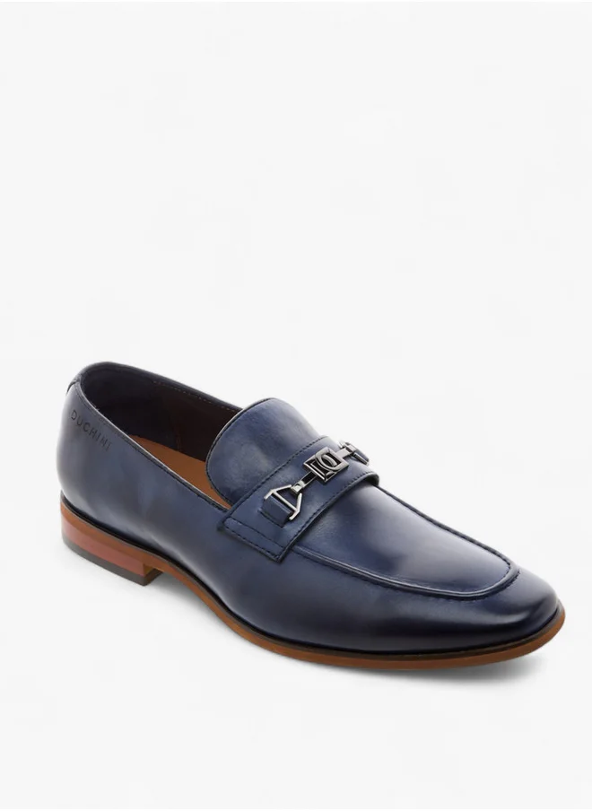 دوتشيني Men's Solid Slip-On Loafers with Metal Accent