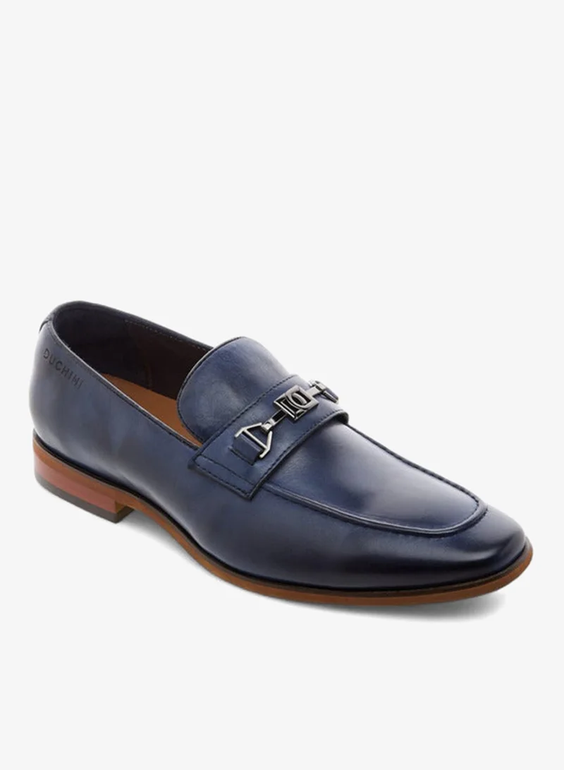 DUCHINI Men's Solid Slip-On Loafers with Metal Accent