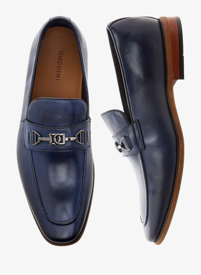 DUCHINI Men's Solid Slip-On Loafers with Metal Accent
