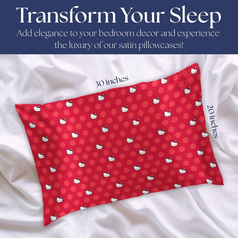 Jay Franco Satin Pillowcase - Standard Size 20x30 Inch Silky Soft Premium Pillow Cover  Red - Hello Kitty - Image 2
