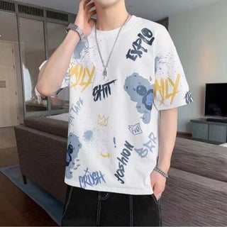 Loose Short Sleeve T-Shirt round Neck Printed Casual Summer Polyester Fiber Youth Fashion Basic Mass Market Thin Model White - pzsku/Z9268CCB46769CFE35178Z/45/1746209966/e274958a-b219-402d-9f42-77a969f16a69