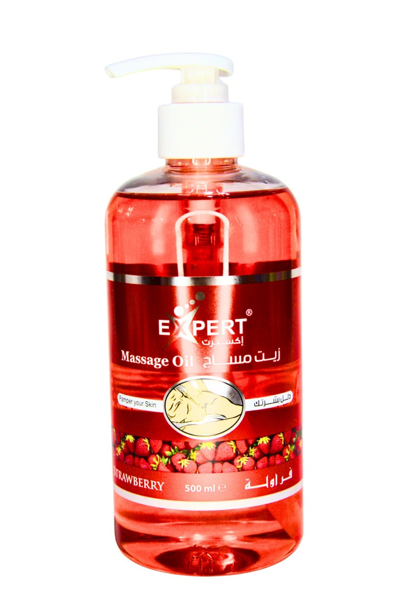 Expert Massage Oil with Strawberry Extract – Deep Skin Moisturizing, Silky Softness & Refreshing Fruity Fragrance for Ultimate Relaxation – 500 ml