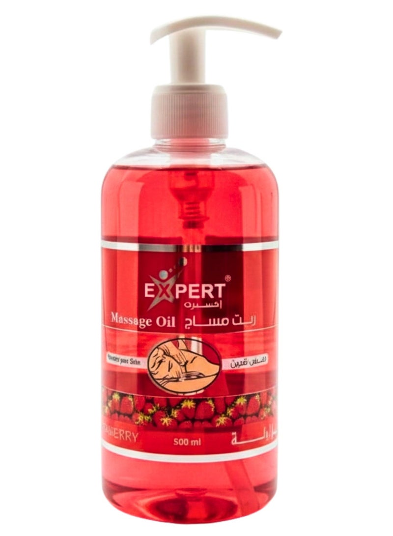 Expert Massage Oil with Strawberry Extract – Deep Skin Moisturizing, Silky Softness & Refreshing Fruity Fragrance for Ultimate Relaxation – 500 ml
