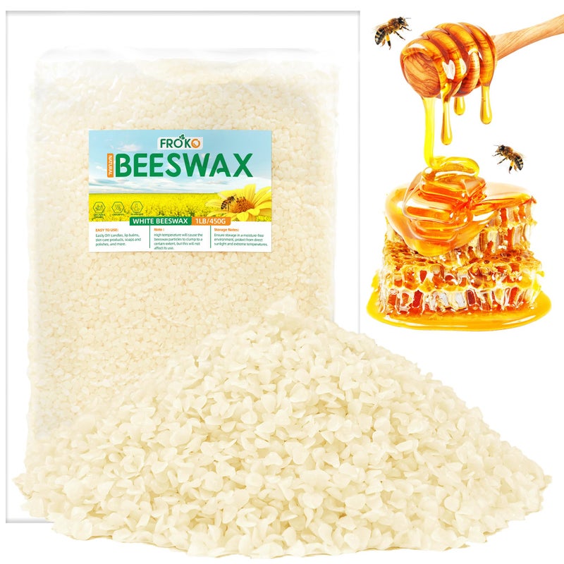 FROKO White Natural Beeswax Pellets 1LB, Organic Beeswax, Beeswax for Candle Making, Body, Skin Care DIY, Lip Balm, Soap and Lotion Making Supplies - Image 1