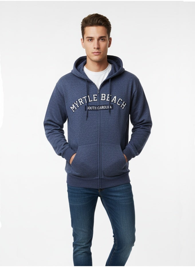 Coastal Men’s Myrtle Beach South Carolina Zip-Up Hoodie – Blue Casual Graphic Hoodie - Image 1