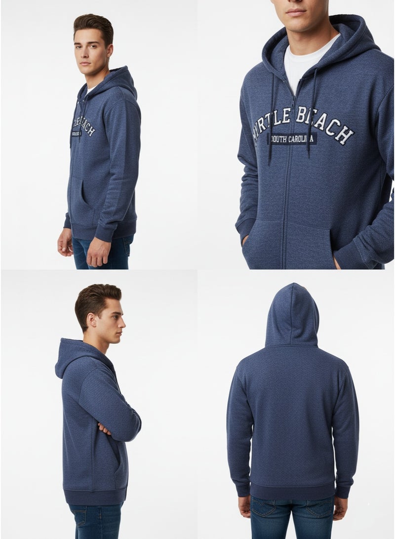 Coastal Men’s Myrtle Beach South Carolina Zip-Up Hoodie – Blue Casual Graphic Hoodie - Image 2