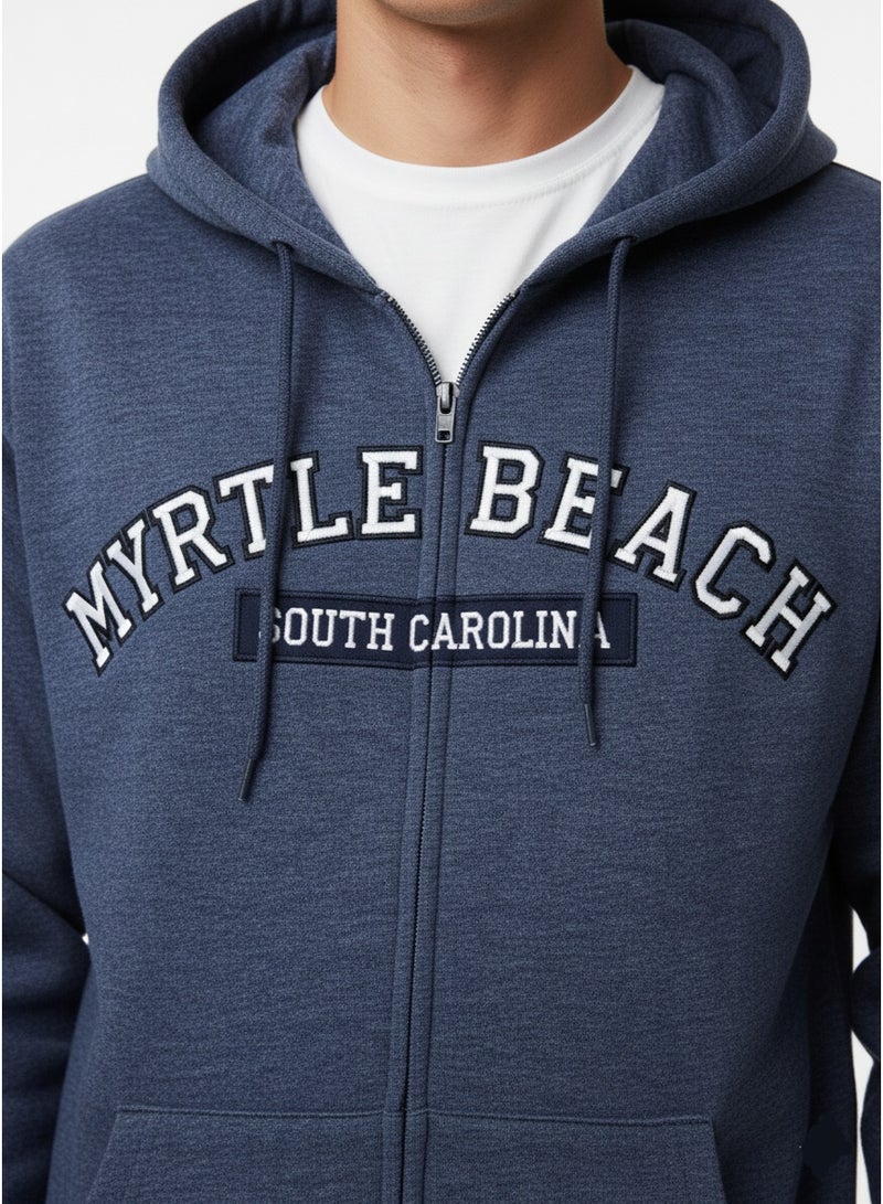 Coastal Men’s Myrtle Beach South Carolina Zip-Up Hoodie – Blue Casual Graphic Hoodie - Image 3