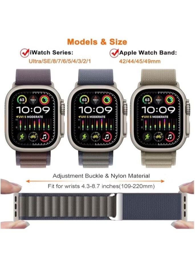 Generic - (Pack of 3) Apple Watch Alpine Loop Band for Apple Watch Ultra 1/2 49mm 46mm 45mm 44mm 42mm Nylon Woven Sport Strap Compatible with iWatch Series 10 9 8 7 6 5 4 3 2 1 SE - Image 1