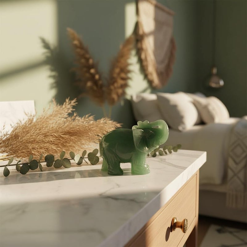 SquarezhenBo Elephant Ornament, Elephant Statue, Jade Stone Handcraft Natural Green Jade Stone Elephant Statue Decor Toys in Hand Home DÃ©cor Accents Sculptures (Green) - Image 3