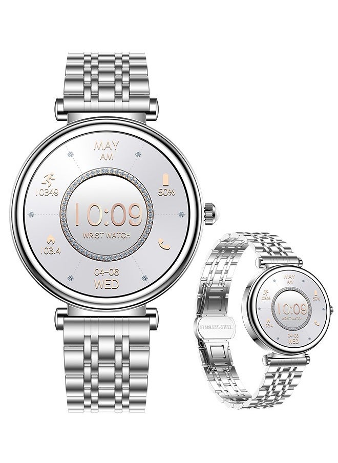 RollsTimi  - Ladies Diamond SmartWatch, 1.27-Inch HD Screen, Smart Bluetooth, Waterproof Fitness, Heart Rate Monitoring, Universal For Android And iOS Systems, RT I109 Silver - Image 1