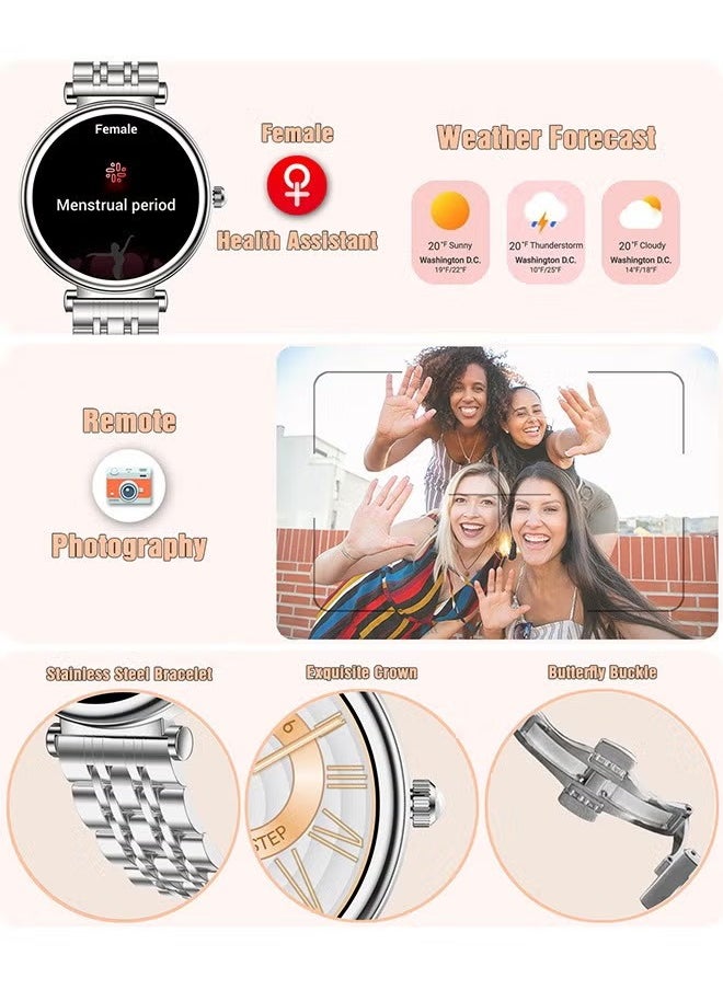 RollsTimi  - Ladies Diamond SmartWatch, 1.27-Inch HD Screen, Smart Bluetooth, Waterproof Fitness, Heart Rate Monitoring, Universal For Android And iOS Systems, RT I109 Silver - Image 1