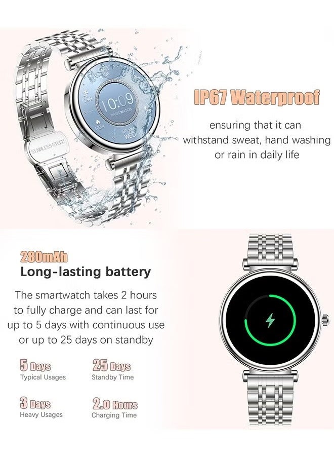 RollsTimi  - Ladies Diamond SmartWatch, 1.27-Inch HD Screen, Smart Bluetooth, Waterproof Fitness, Heart Rate Monitoring, Universal For Android And iOS Systems, RT I109 Silver - Image 1
