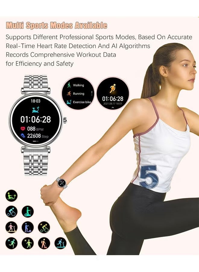 RollsTimi  - Ladies Diamond SmartWatch, 1.27-Inch HD Screen, Smart Bluetooth, Waterproof Fitness, Heart Rate Monitoring, Universal For Android And iOS Systems, RT I109 Silver - Image 1