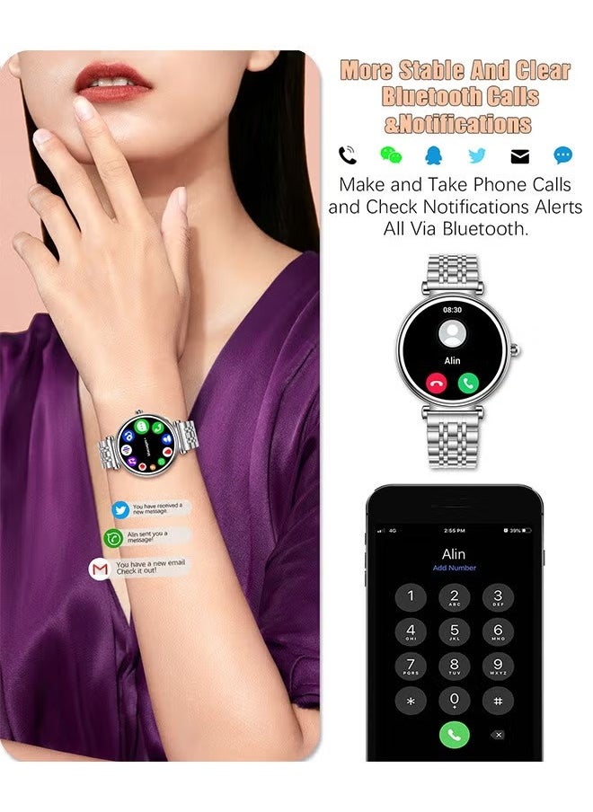 RollsTimi  - Ladies Diamond SmartWatch, 1.27-Inch HD Screen, Smart Bluetooth, Waterproof Fitness, Heart Rate Monitoring, Universal For Android And iOS Systems, RT I109 Silver - Image 1