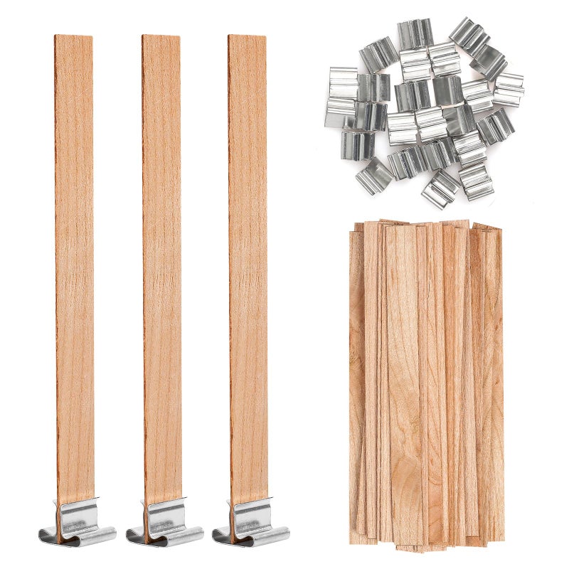 VABNEER Wooden Candle Wick with Iron Holder for Craft DIY Candle Making 13x130mm 50PcsSet