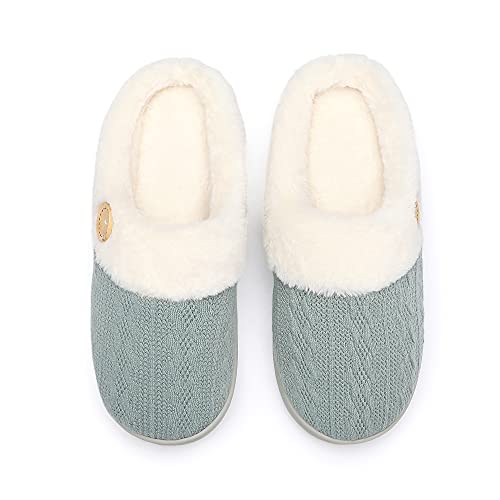 Chantomoo Womens Slipper Warm Comfy Memory Foam House Slippers Knitted Shoes Faux Fur Lined Anti-Skid Rubber Sole Bedroom Cozy Indoor Outdoor Slippers Green Size7 8 6.5 - Image 5
