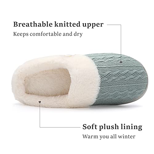 Chantomoo Womens Slipper Warm Comfy Memory Foam House Slippers Knitted Shoes Faux Fur Lined Anti-Skid Rubber Sole Bedroom Cozy Indoor Outdoor Slippers Green Size7 8 6.5 - Image 3