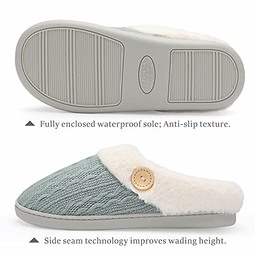 Chantomoo Womens Slipper Warm Comfy Memory Foam House Slippers Knitted Shoes Faux Fur Lined Anti-Skid Rubber Sole Bedroom Cozy Indoor Outdoor Slippers Green Size7 8 6.5 - Image 2